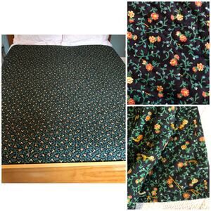 Vintage Hand Tied Comforter Quilt Blanket Floral Black Green Cottagecore 72"x66"